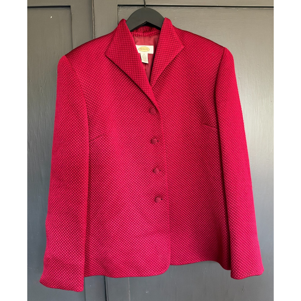 Talbots Raspberry Red Silk Wool Textured Blazer Size 8 - Picture 2 of 11